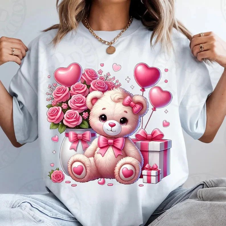 Cute Pink Bear Coquette Valentine Comfort Tee
