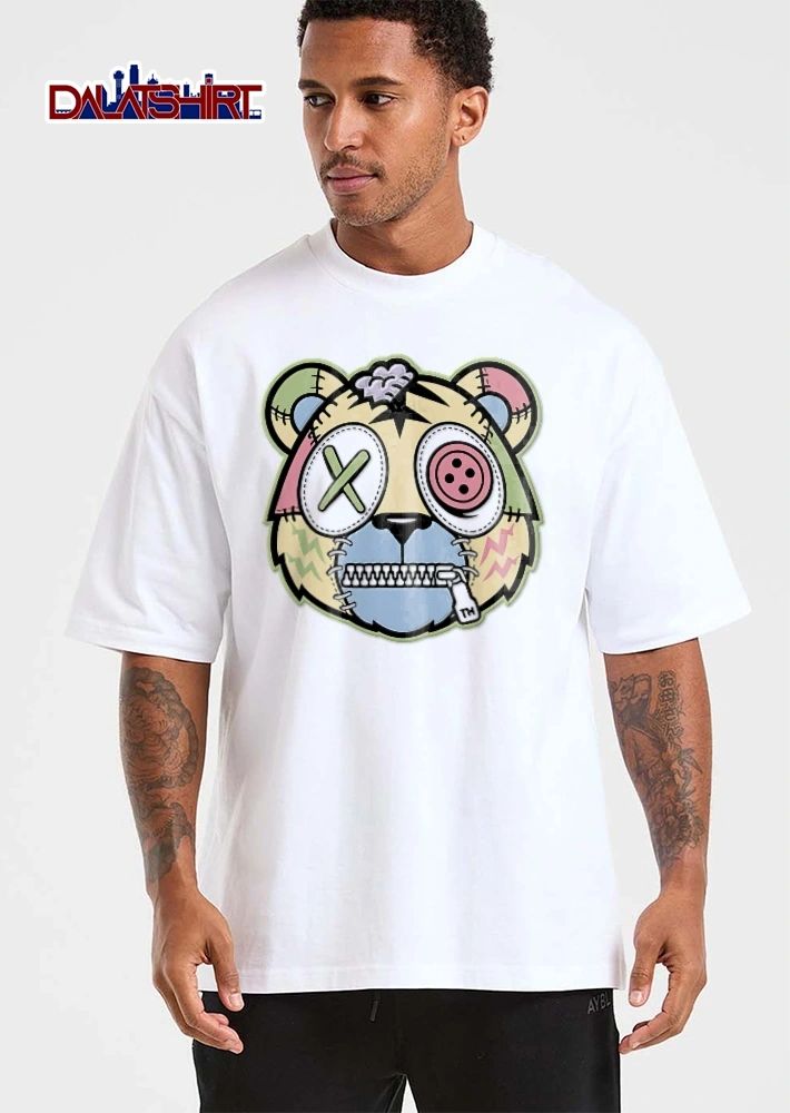 Tm Cartoon Patchwork Zombie Bear Head Zipper Mouth Button Eye shirt