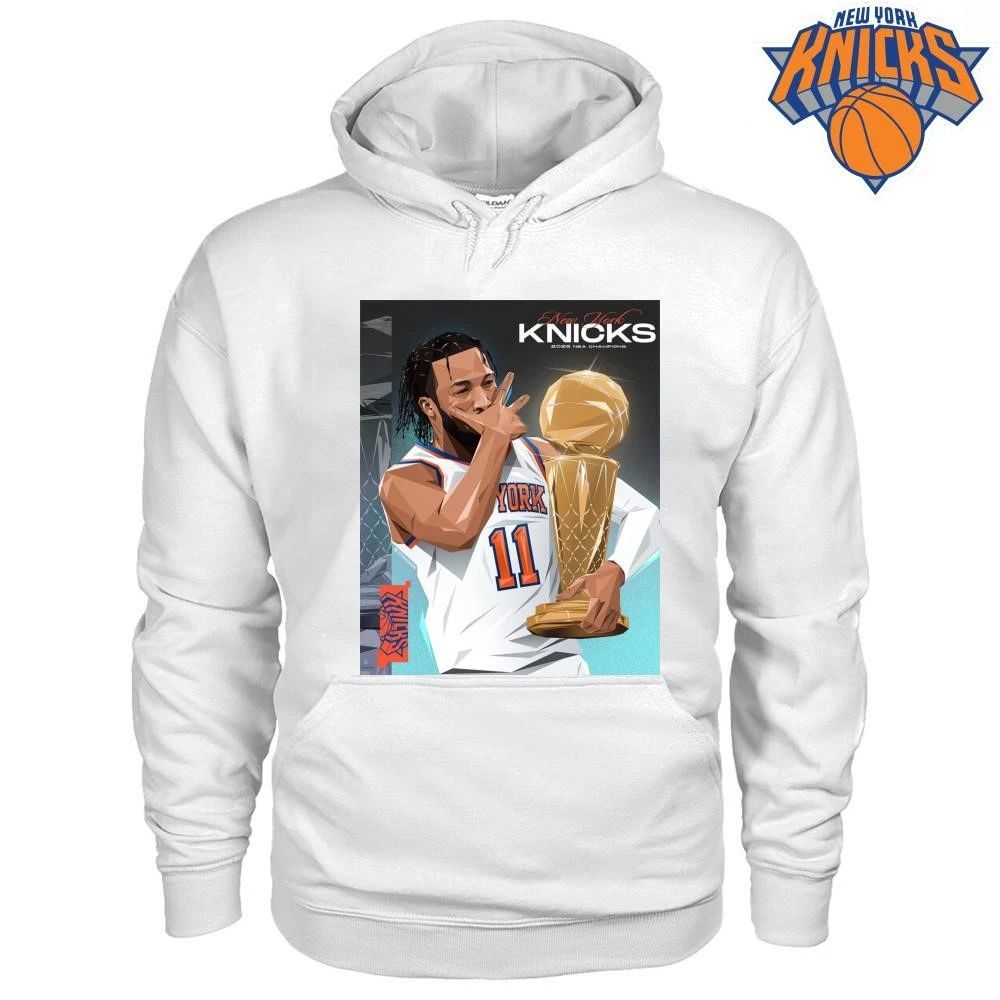 New York Knicks Jalen Brunson 11 Champions NBA 2026 Trophy Graphic Tee Shirt