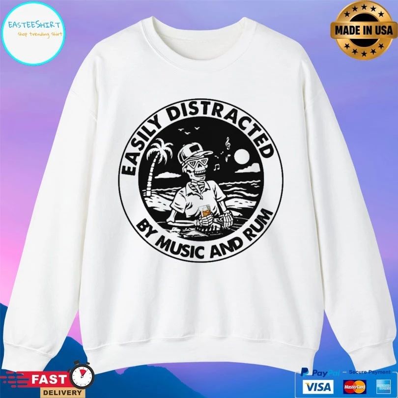Skeleton Drink Rum Easily Distracted By Music And Rum T-shirt
