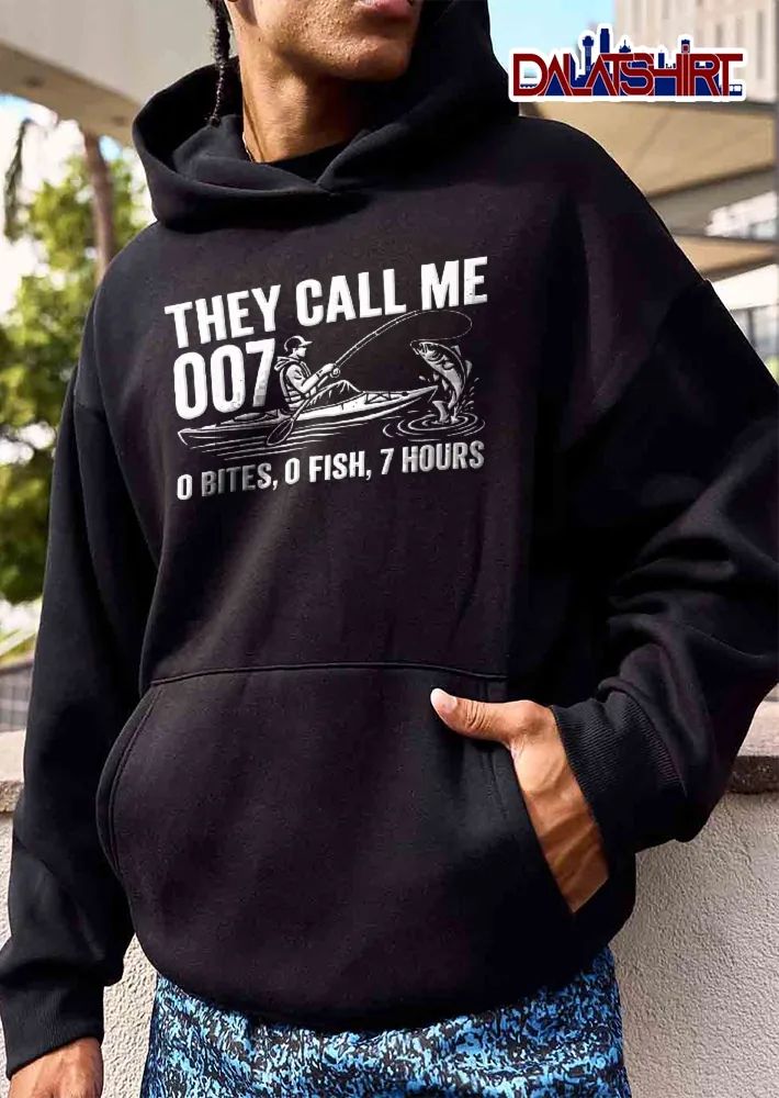 They Call Me 007 0 Bites Fish 7 Hours Kayak Fisherman Catching Water Splash Line Art shirt