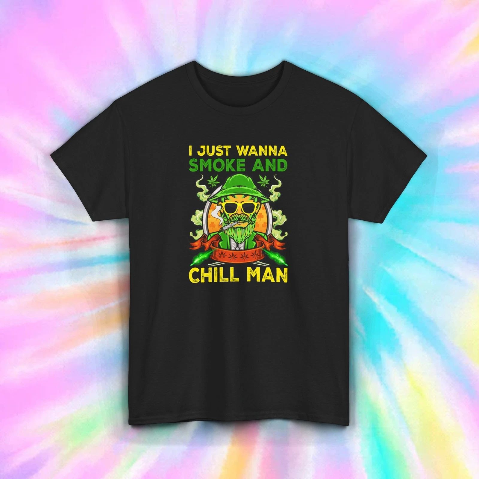 Smoke and Chill Man Shirt Funny Weed Skull Stoner Gift Tee S-5XL