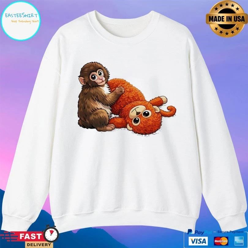 Monkey Punch Graphic Baby Monkey Holding Plush Toy 2026 T-shirts