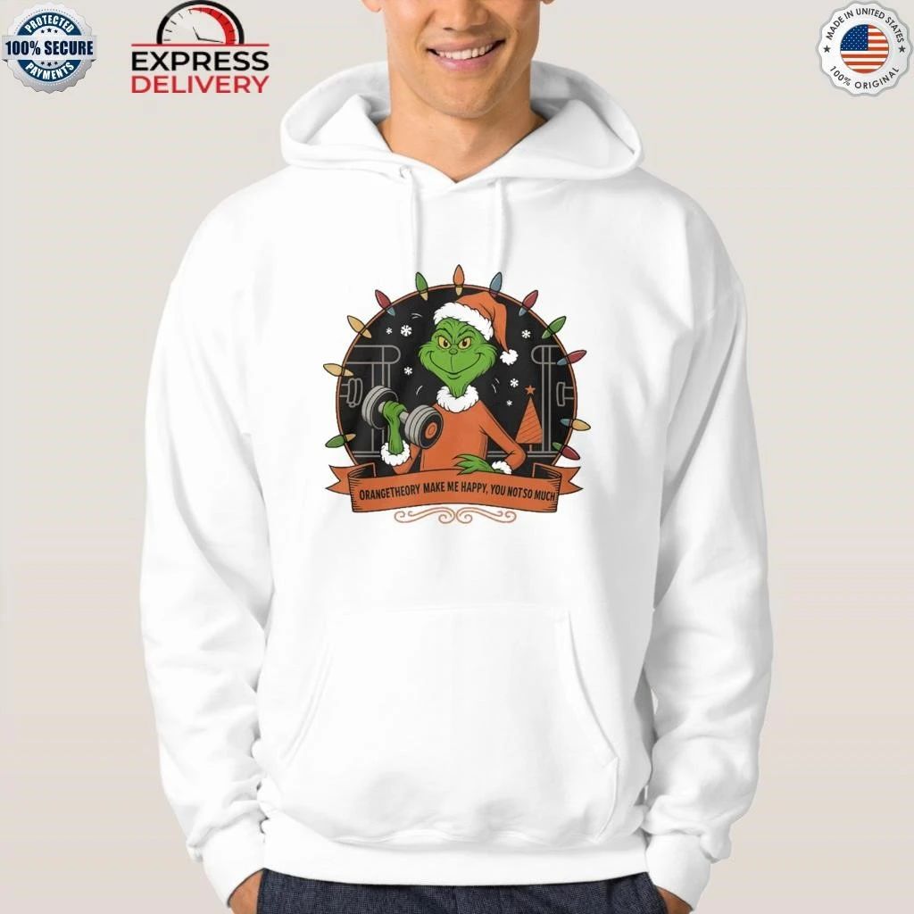 Grinch Santa Orange Theory Make Me Happy You Not So Much Christmas Lights Shirt