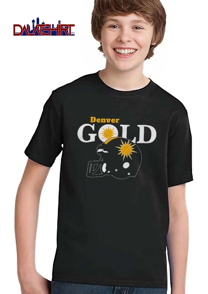 Denver Gold Distressed Football Helmet Yellow Sunburst Logo Vintage shirt