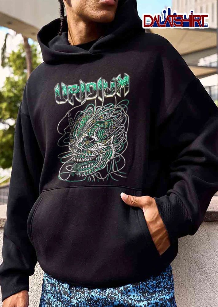 Uridium Biomechanical Cyberpunk Monster Skull Green Wires shirt