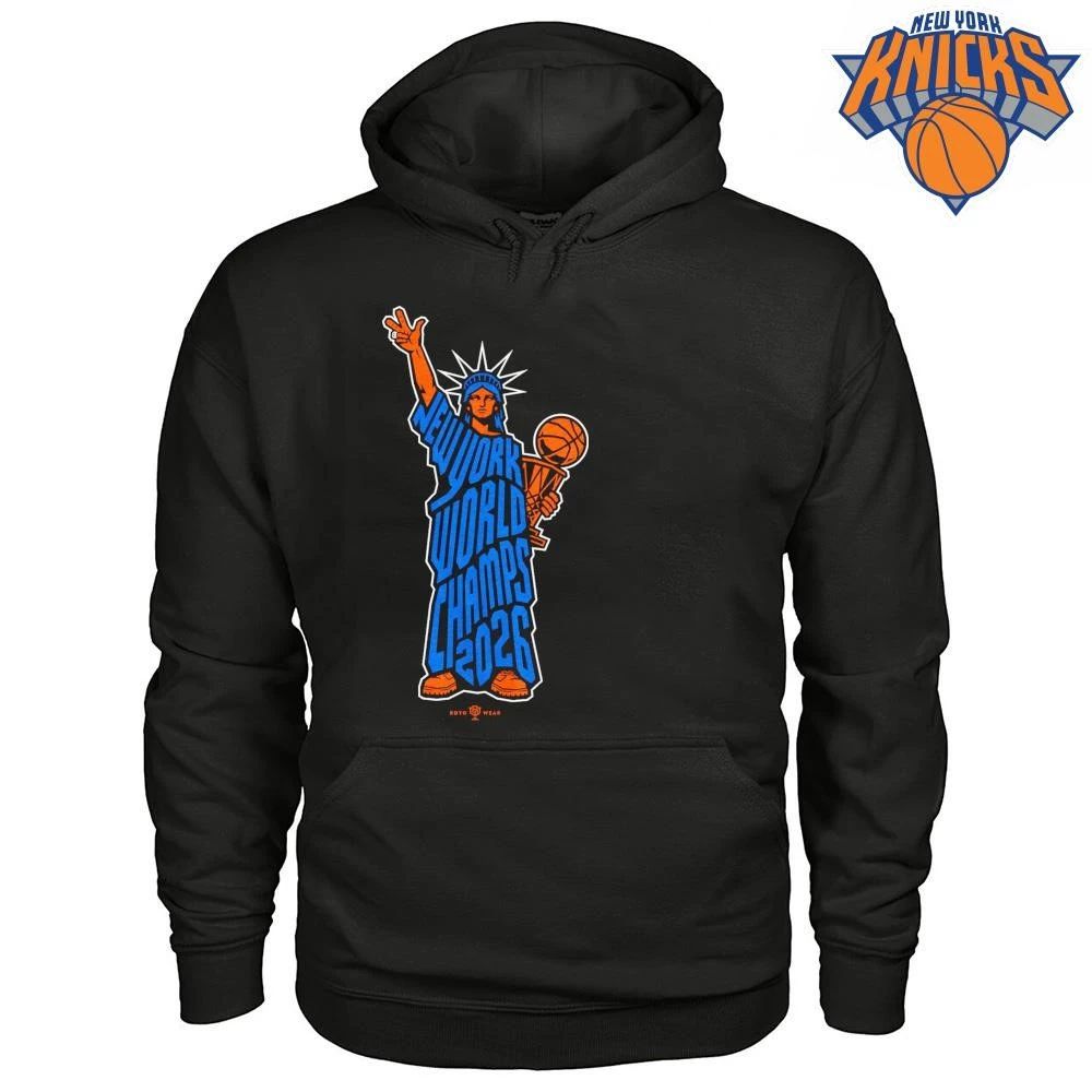 New York Knicks Champions NBA 2026 Statue of Liberty World Champs Trophy Shirt