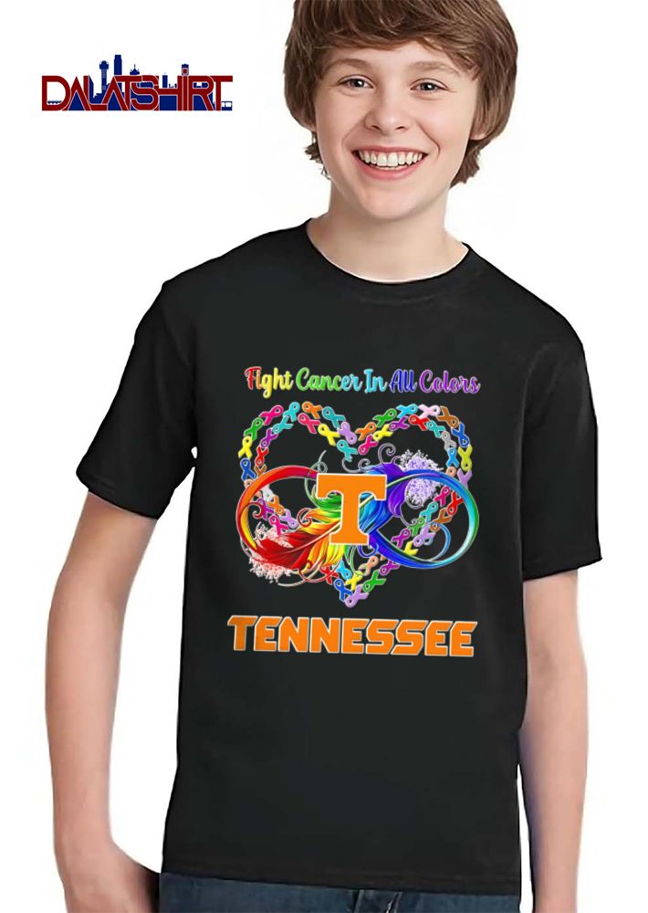 Tennessee Volunteers NCAA Fight Cancer In All Colors Awareness Ribbons Heart Rainbow Feather Infinity Loop shirt