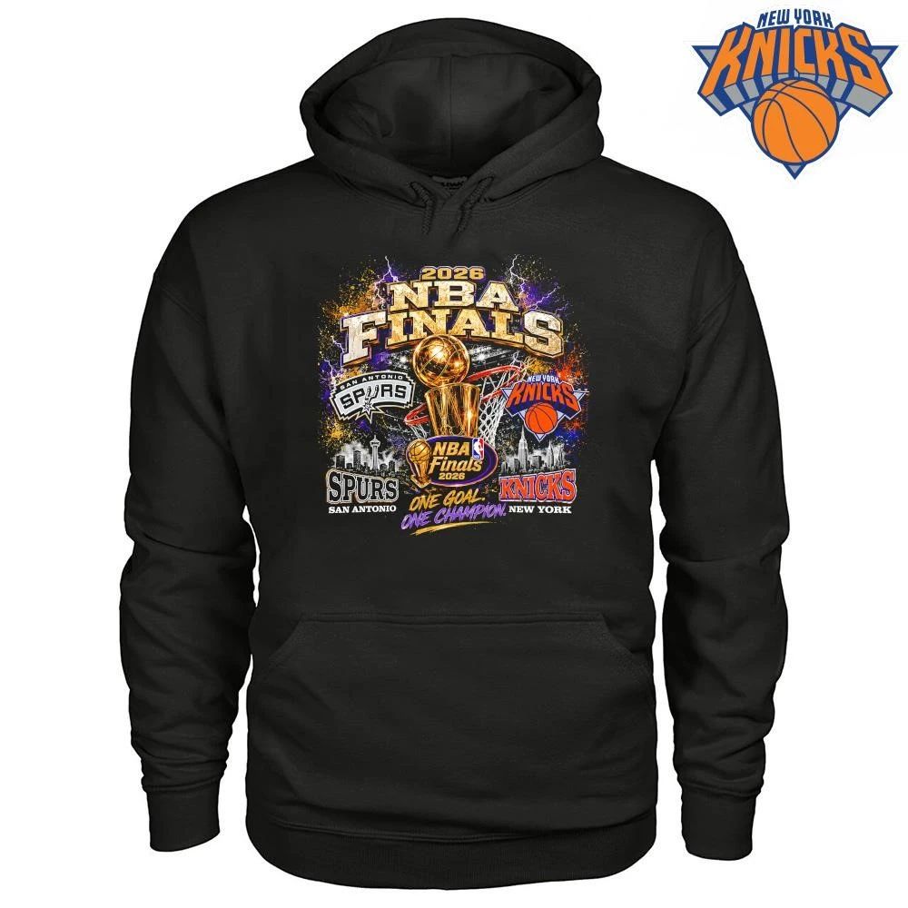 San Antonio Spurs vs New York Knicks 2026 NBA Finals Larry O’Brien Trophy Bootleg Black Graphic T Shirt