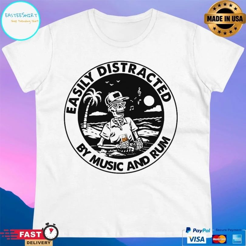 Skeleton Drink Rum Easily Distracted By Music And Rum T-shirt
