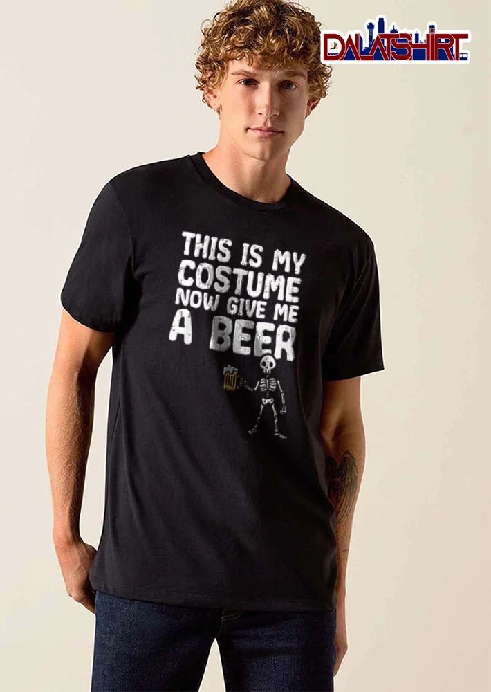 This Is My Costume Now Give Me A Beer Distressed Cartoon Skeleton Holding Mug shirt