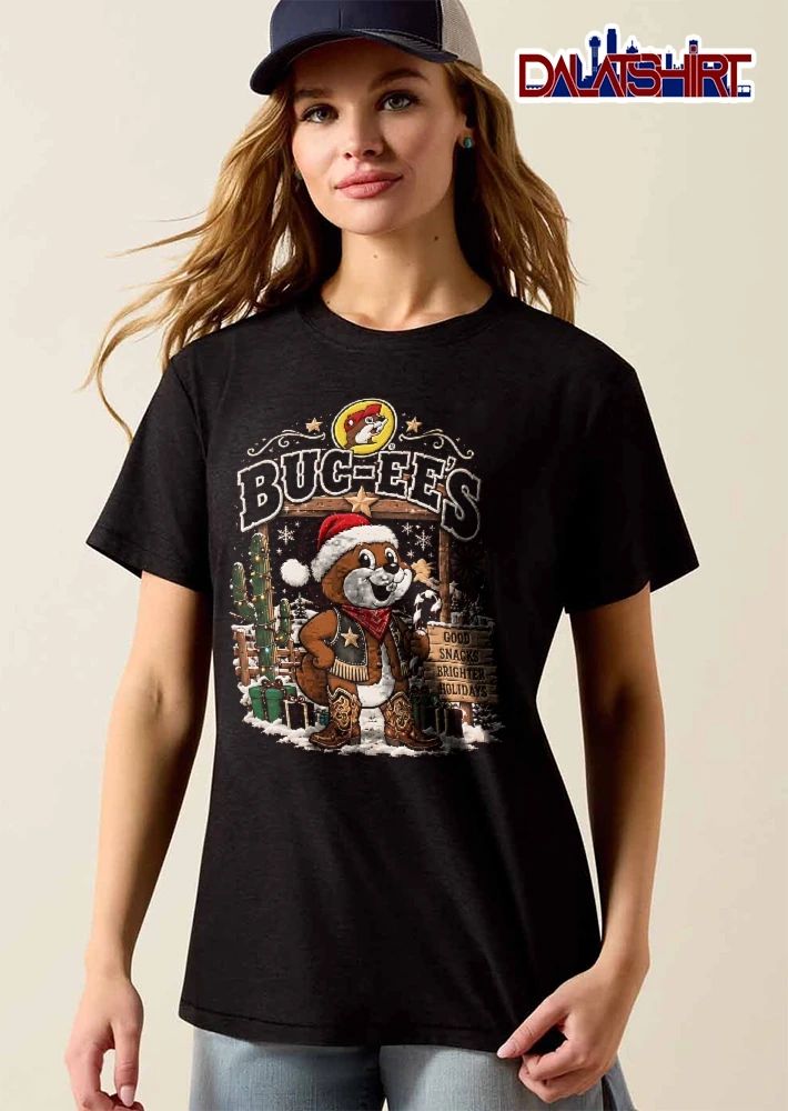 Bucees Good Snacks Brighter Holidays Cartoon Christmas Beaver Boots Candy Cane shirt