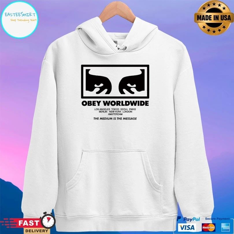 Obey Worldwide Los Angeles Tokyo Seoul Paris Berlin Newyork London Amsterdam The Medium Is The Message T-shirt