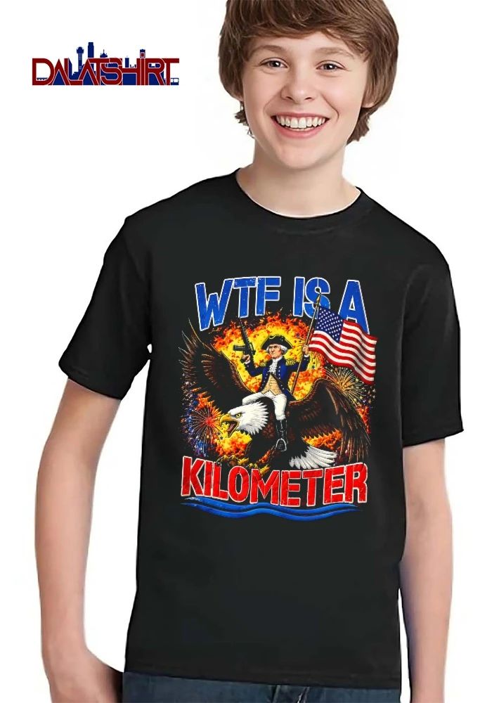 Wtf Is A Kilometer George Washington Riding Eagle Rifle American Flag Fireworks shirt