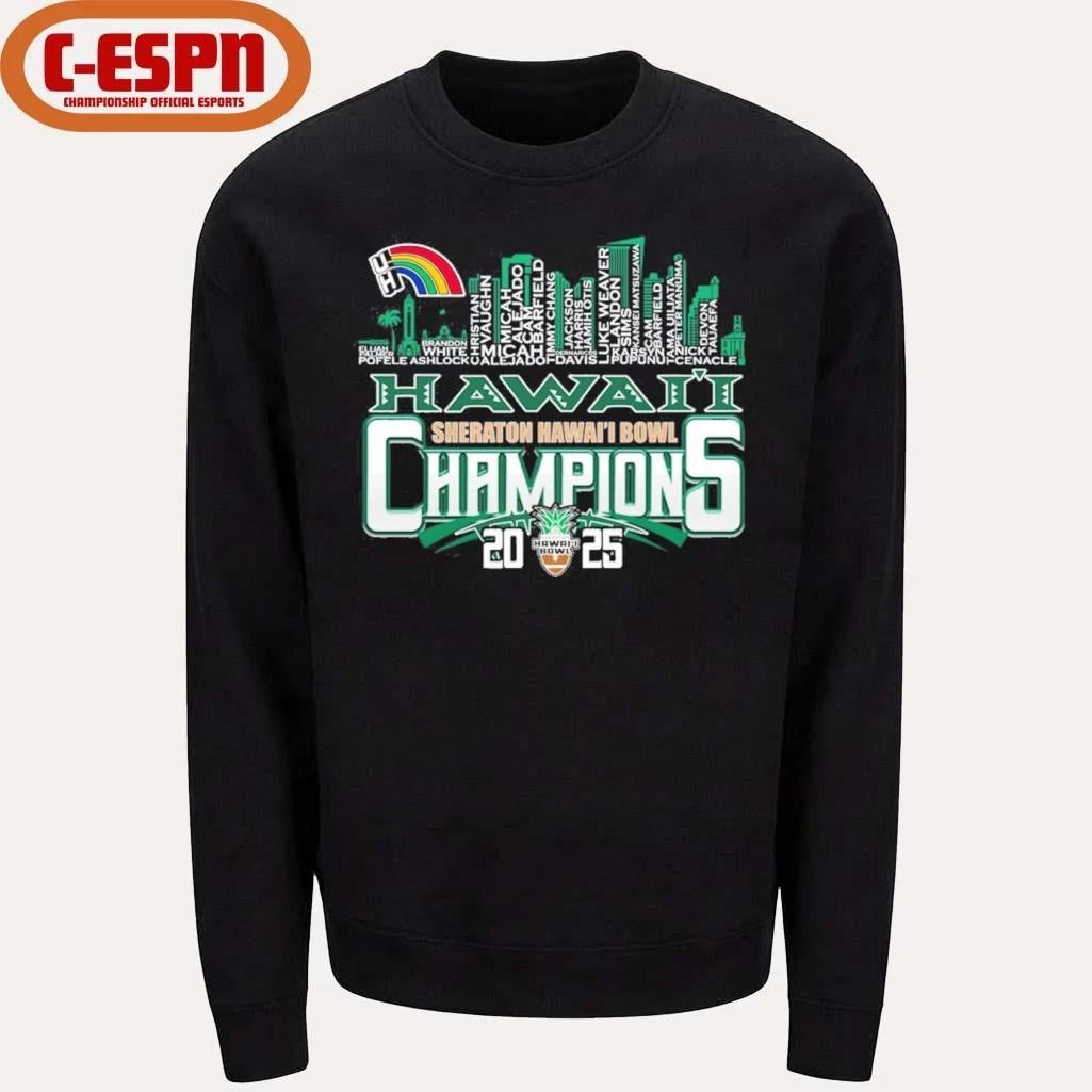 Hawaii Rainbow Warriors Skyline Players Name 2025 Hawaii Bowl Champions Shirt