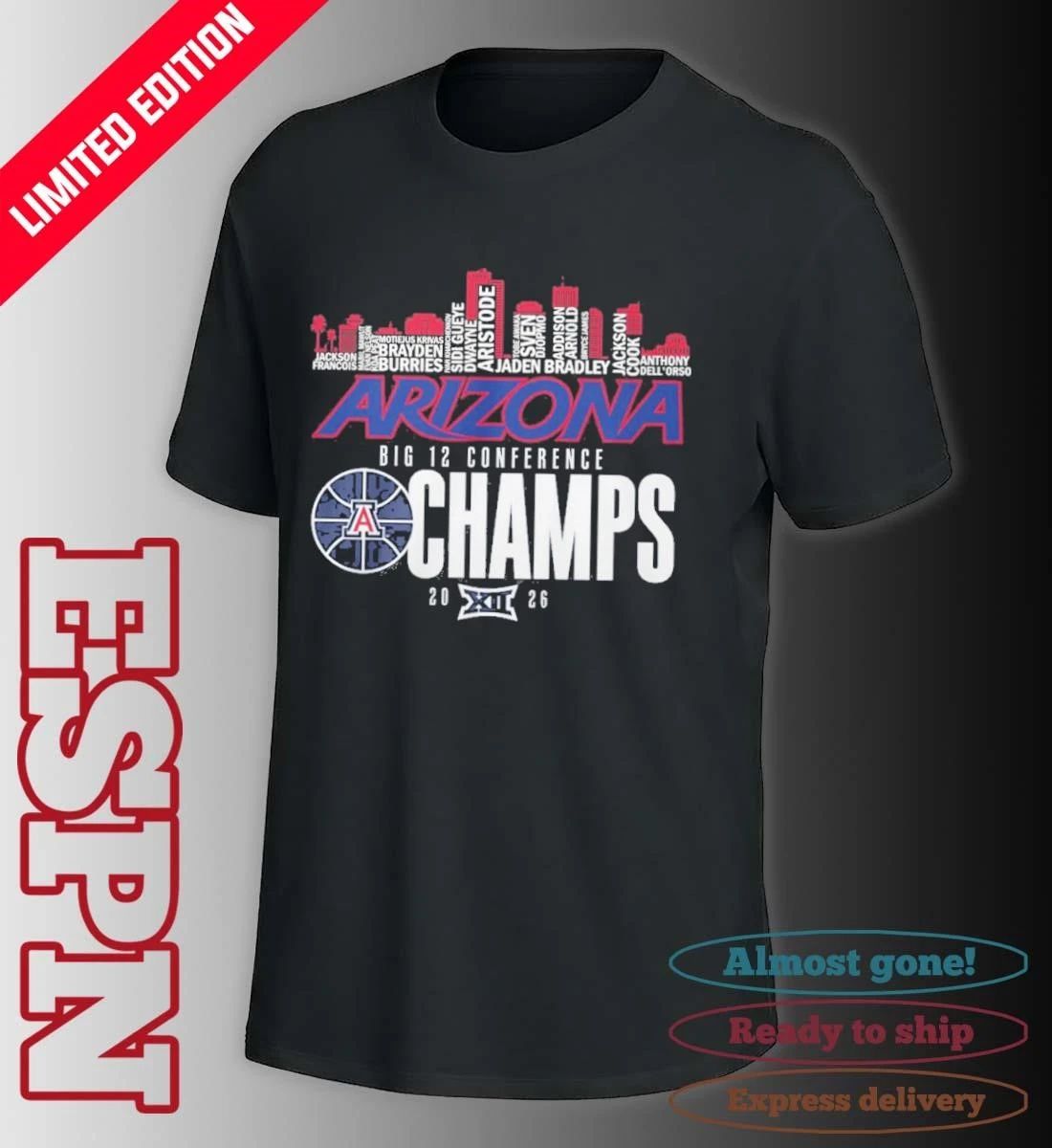 Arizona Wildcats Basketball Big 12 Conference Champions Skyline Player Name Shirt