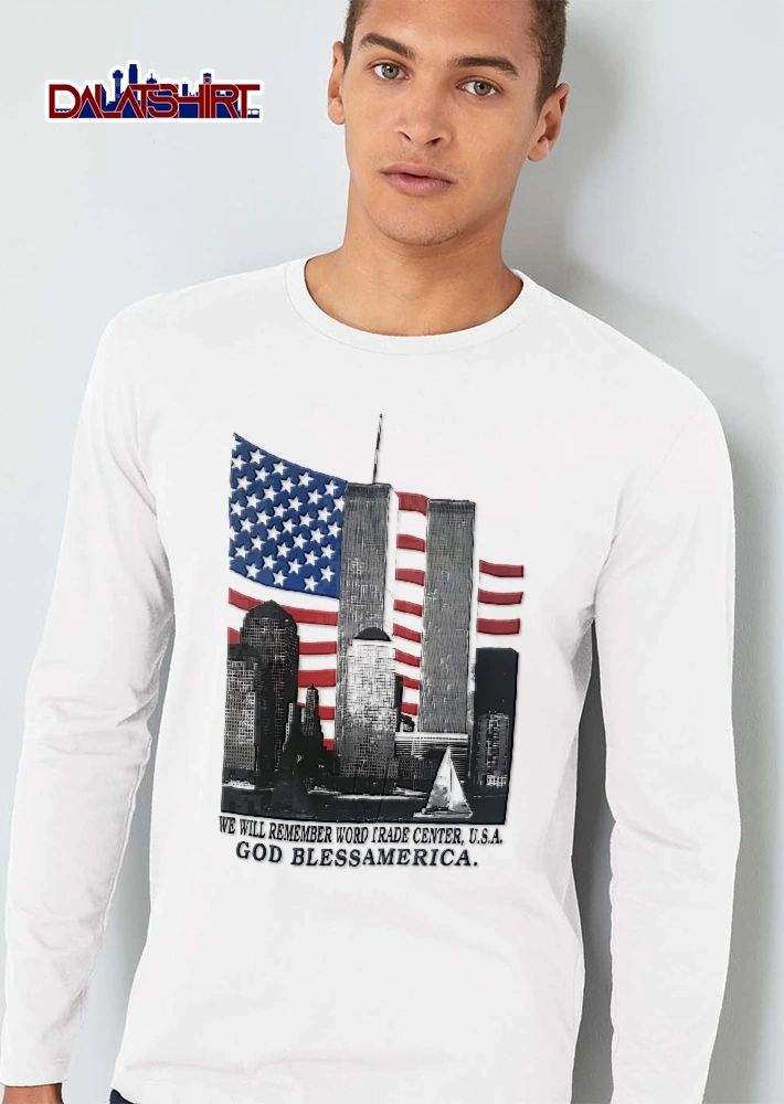 We Will Remember Word Trade Center USA God Blessamerica Twin Towers American Flag Skyline Sailboats shirt