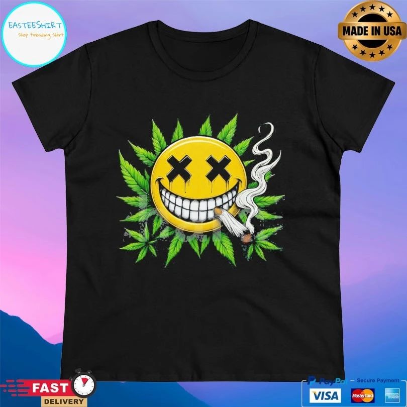 Weed Smiling Face Clipart With Joint And Leaf T-shirt
