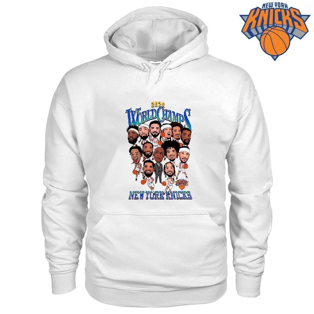 New York Knicks Champions NBA 2026 World Champs Caricature Team Roster Shirt