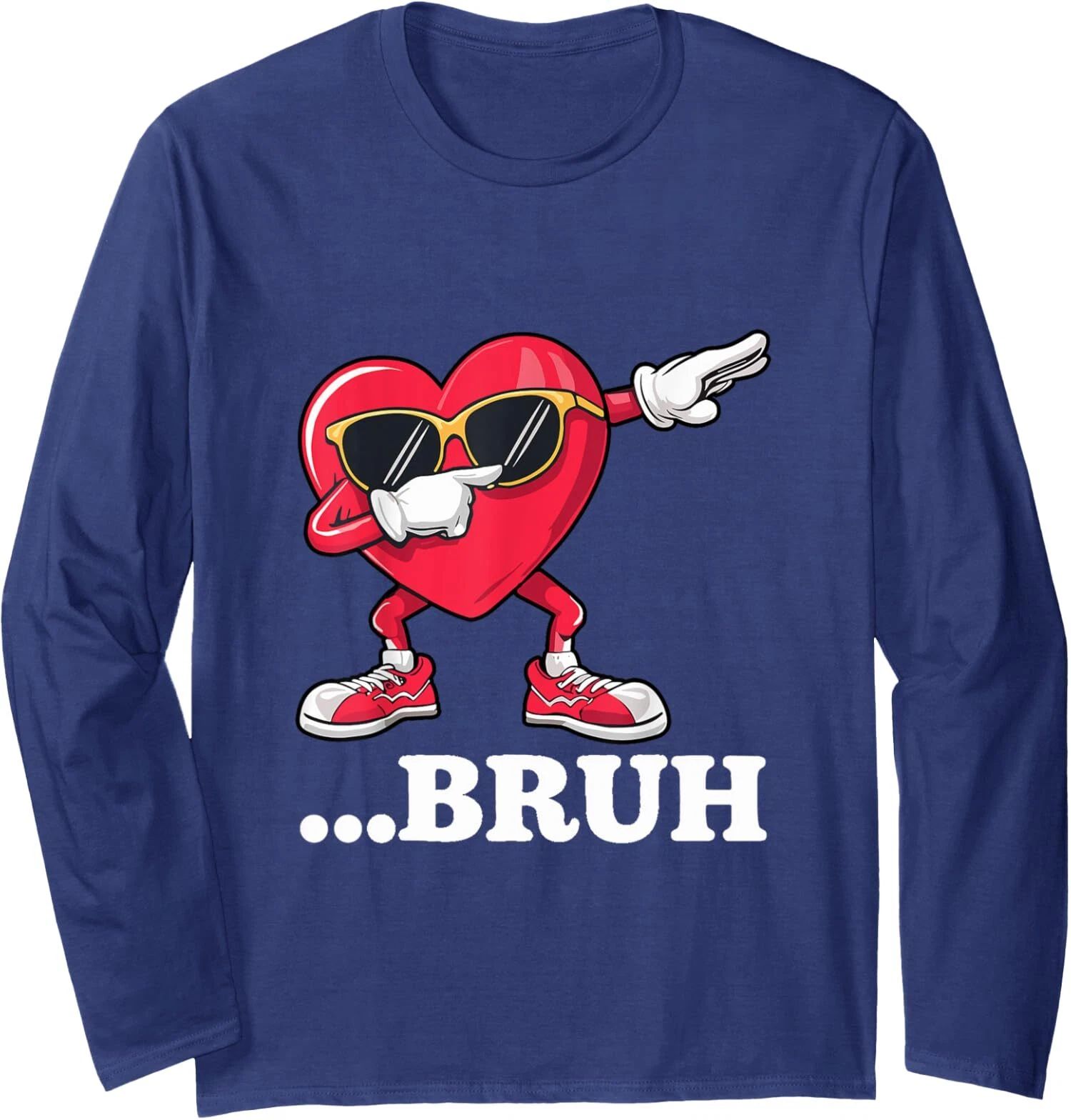 Bruh Dabbing Heart Funny Valentine Day Cute And Cool Long Sleeve Tshirt