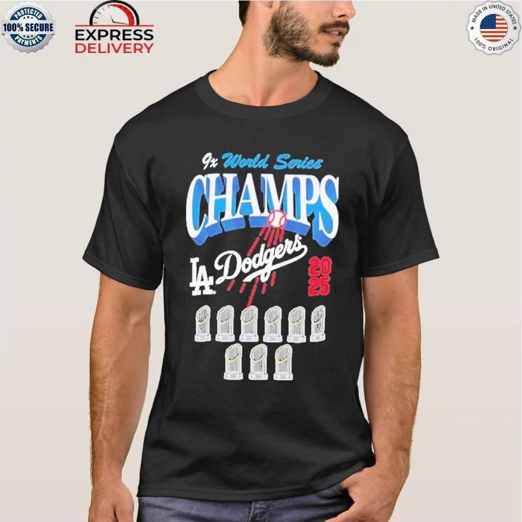 Los Angeles Dodgers New Era Nine-time World Series Champions Trophy Shirt