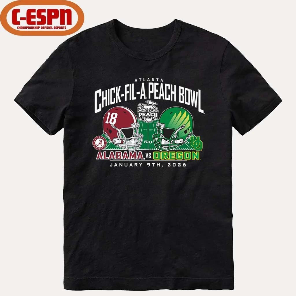 Alabama Vs Oregon 2026 CFP Semifinal Peach Bowl Helmet Matchup T-Shirt