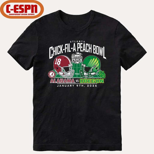 Alabama Vs Oregon 2026 CFP Semifinal Peach Bowl Helmet Matchup T-Shirt