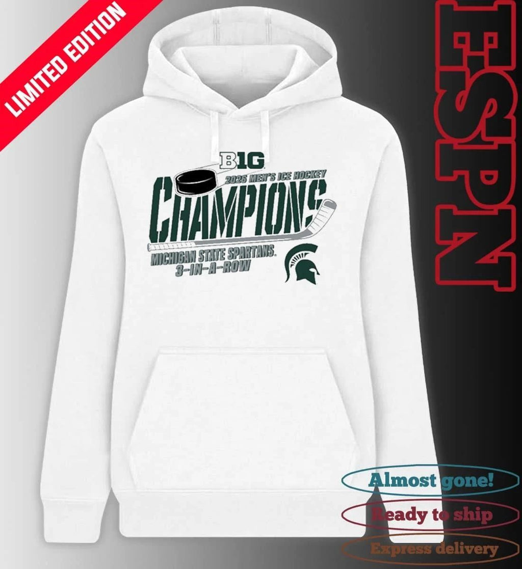 Michigan State Spartans 2026 Big Ten Hockey Champions 3 In A Row Shirt