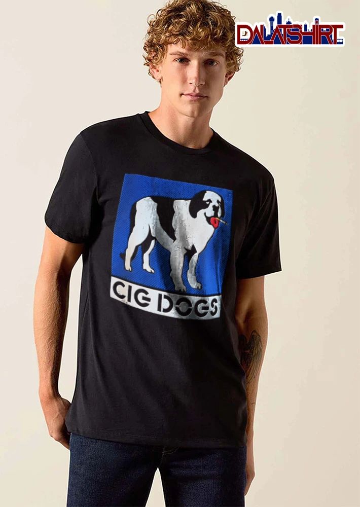Cig Dogs Saint Bernard Smoking Cigarette Blue Halftone Background shirt
