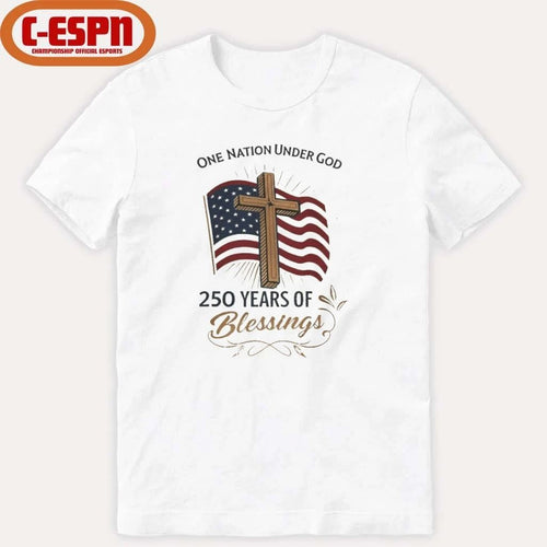 America 250 Years of Blessings One Nation Under God Flag & Cross Patriotic T-Shirt