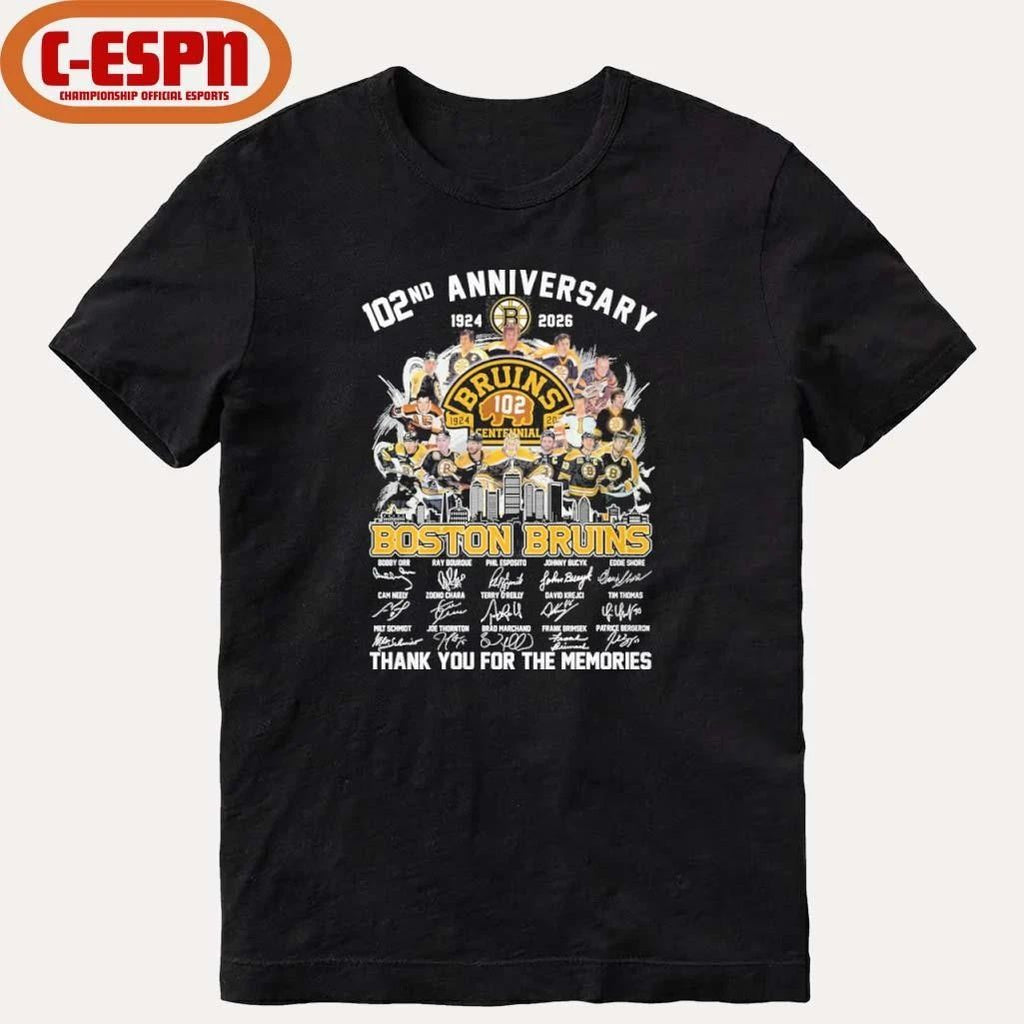 102nd Anniversary 1924-2026 Boston Bruins Team Hockey Signatures Shirt