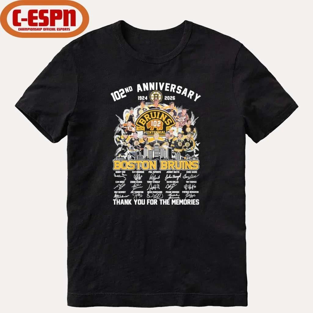 102nd Anniversary 1924-2026 Boston Bruins Team Hockey Signatures Shirt