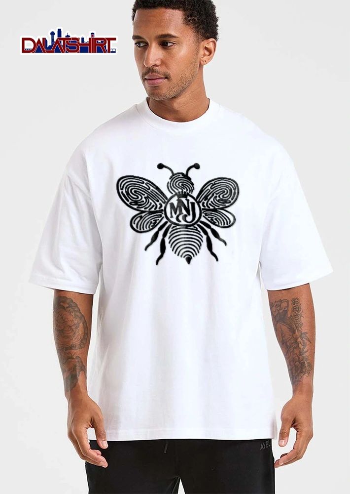 Mnj Black Fingerprint Bee Crown Emblem Monogram Line Art shirt