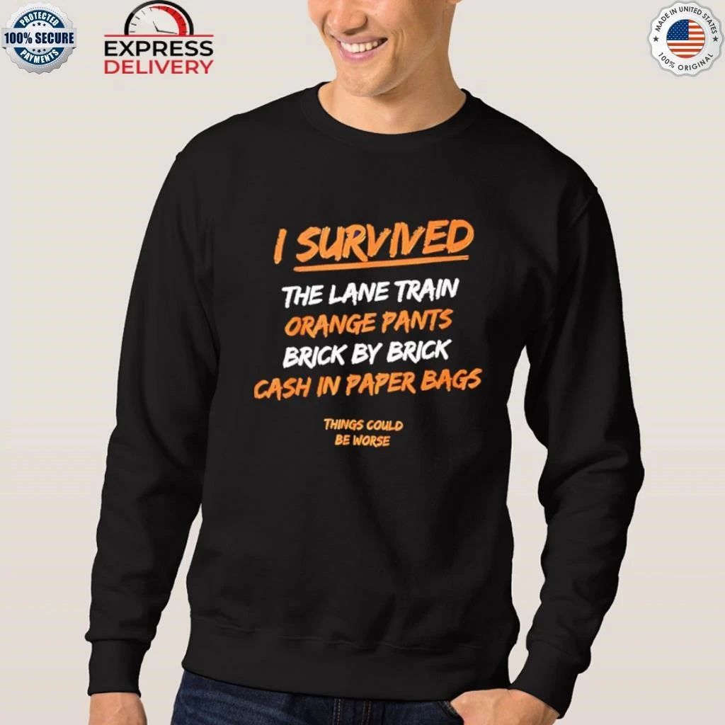 I Survived The Lane Train Orange Pants Brick Shirt