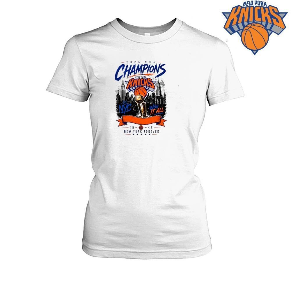 New York Knicks Champions NBA 2026 Won It All Skyline Trophy Banner Vintage Shirt