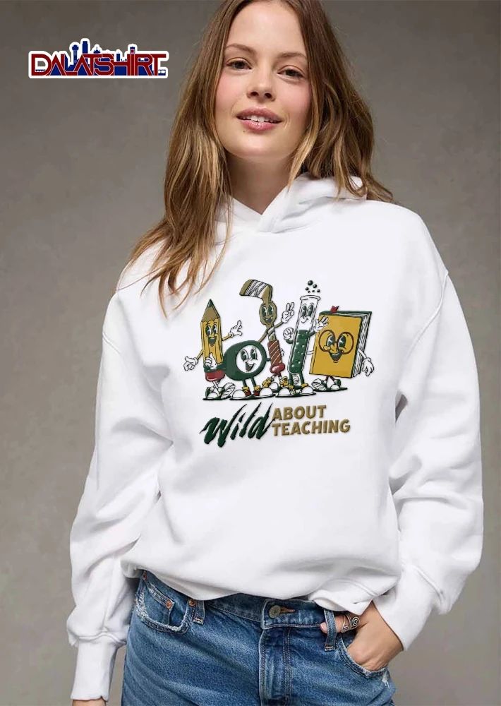 Wild About Teaching Retro Cartoon Pencil Puck Book Characters shirt