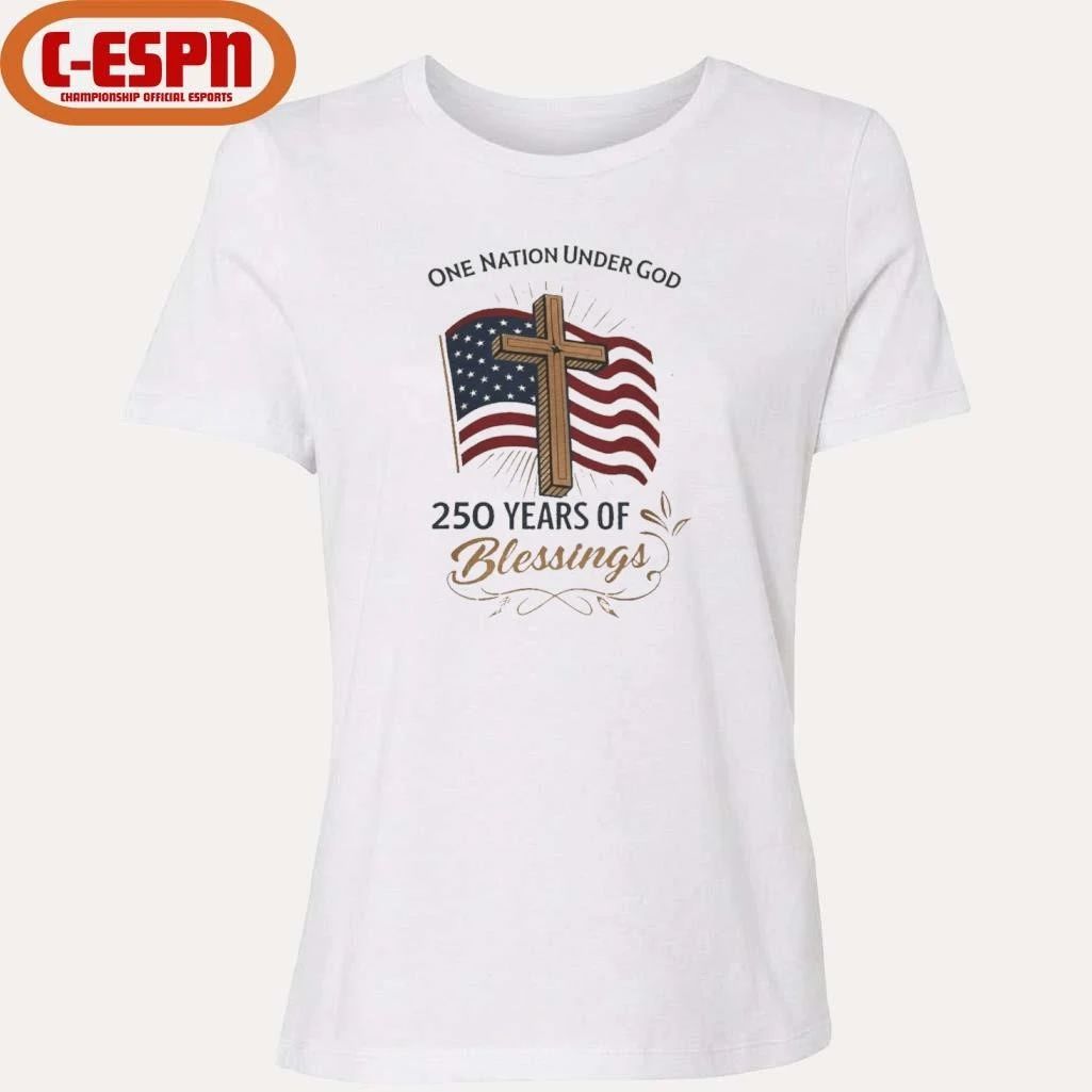 America 250 Years of Blessings One Nation Under God Flag & Cross Patriotic T-Shirt