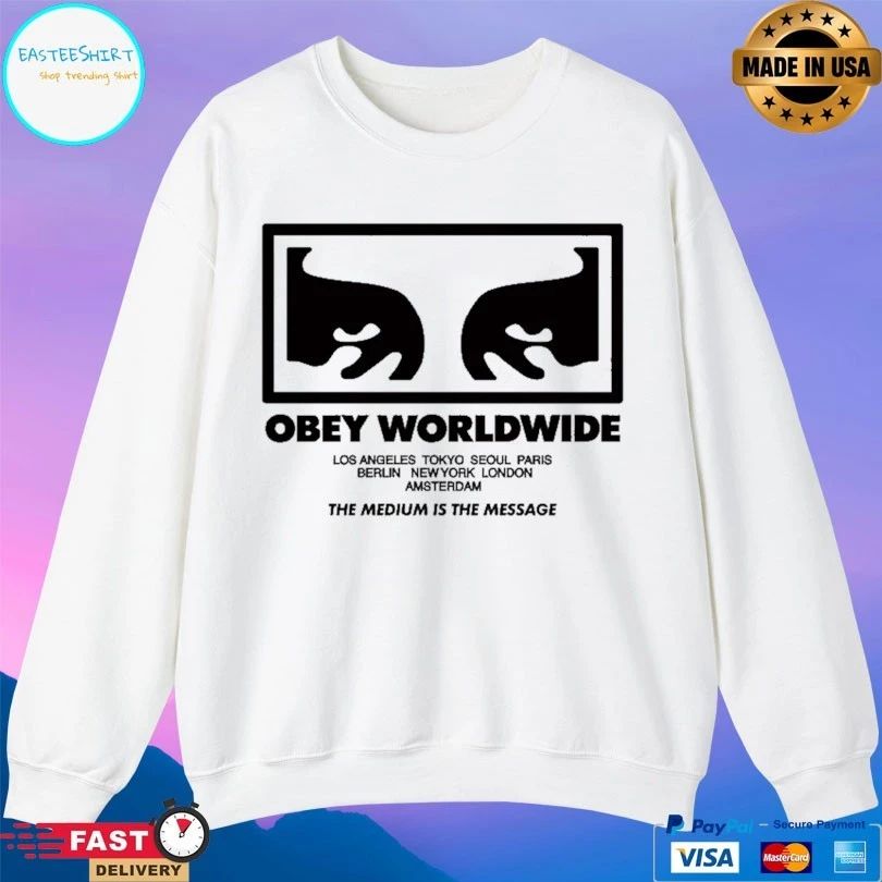 Obey Worldwide Los Angeles Tokyo Seoul Paris Berlin Newyork London Amsterdam The Medium Is The Message T-shirt