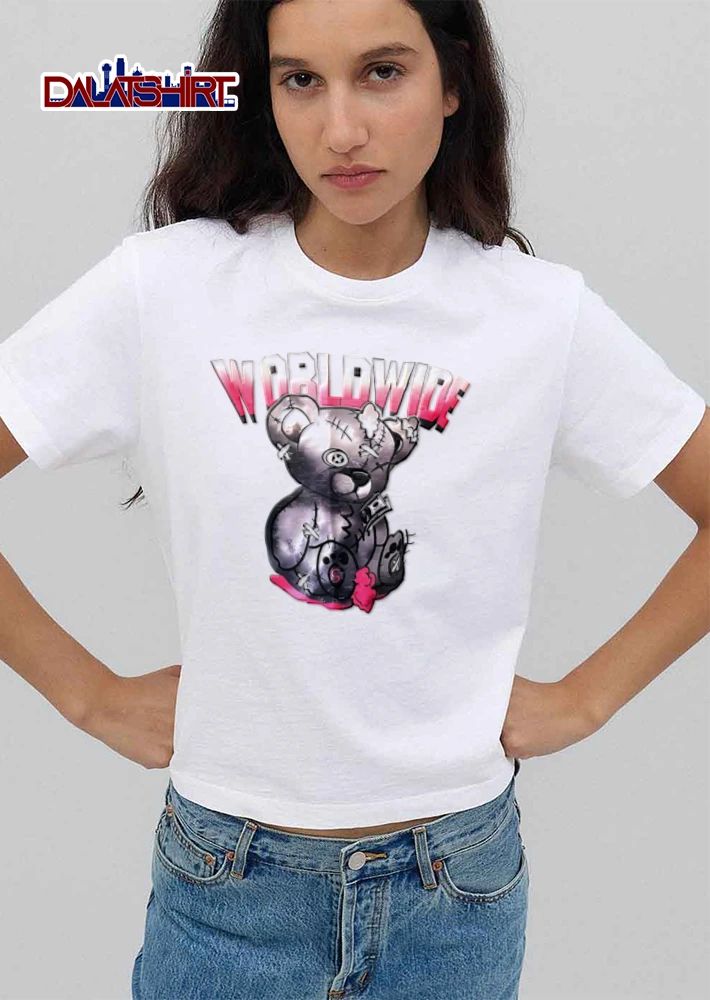 Worldwide Cartoon Patchwork Teddy Bear Holding Banknotes shirt