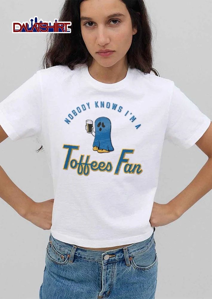 Nobody Knows Im A Toffees Fan Cartoon Blue Ghost Holding Beer Pint Glass shirt