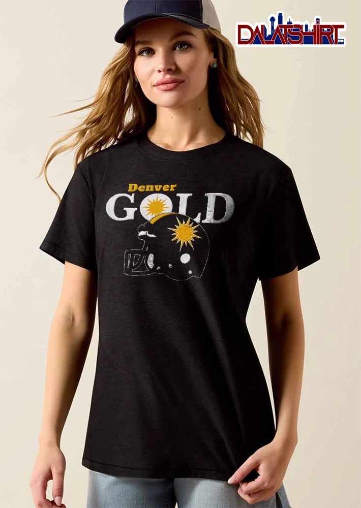 Denver Gold Distressed Football Helmet Yellow Sunburst Logo Vintage shirt