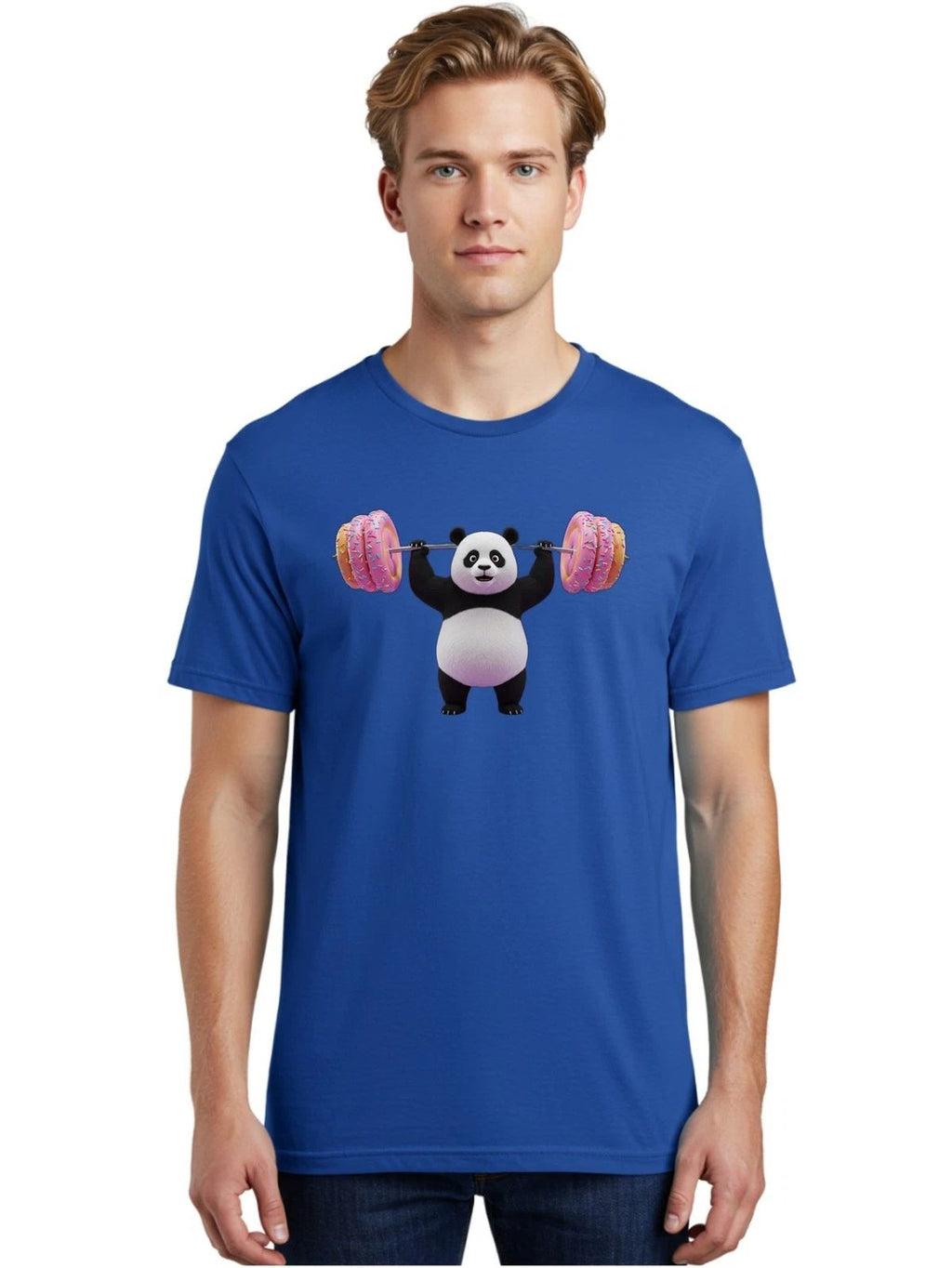 Panda-Lifting-Donuts-3 Mens Graphic Tee, 100% Cotton, Casual Summer Wear