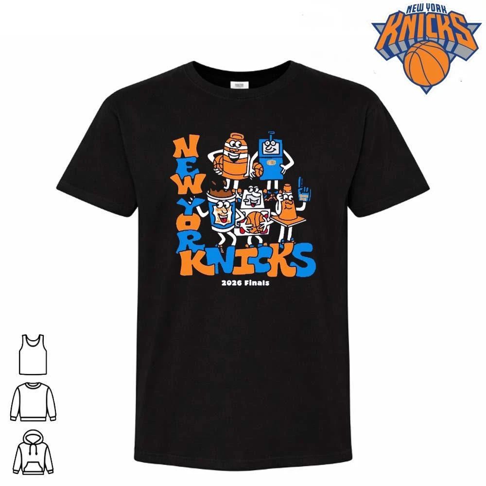 New York Knicks 2026 NBA Finals Retro Cartoon Basketball Fan Apparel Shirt