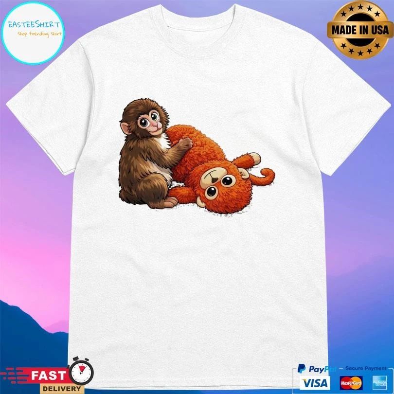 Monkey Punch Graphic Baby Monkey Holding Plush Toy 2026 T-shirts