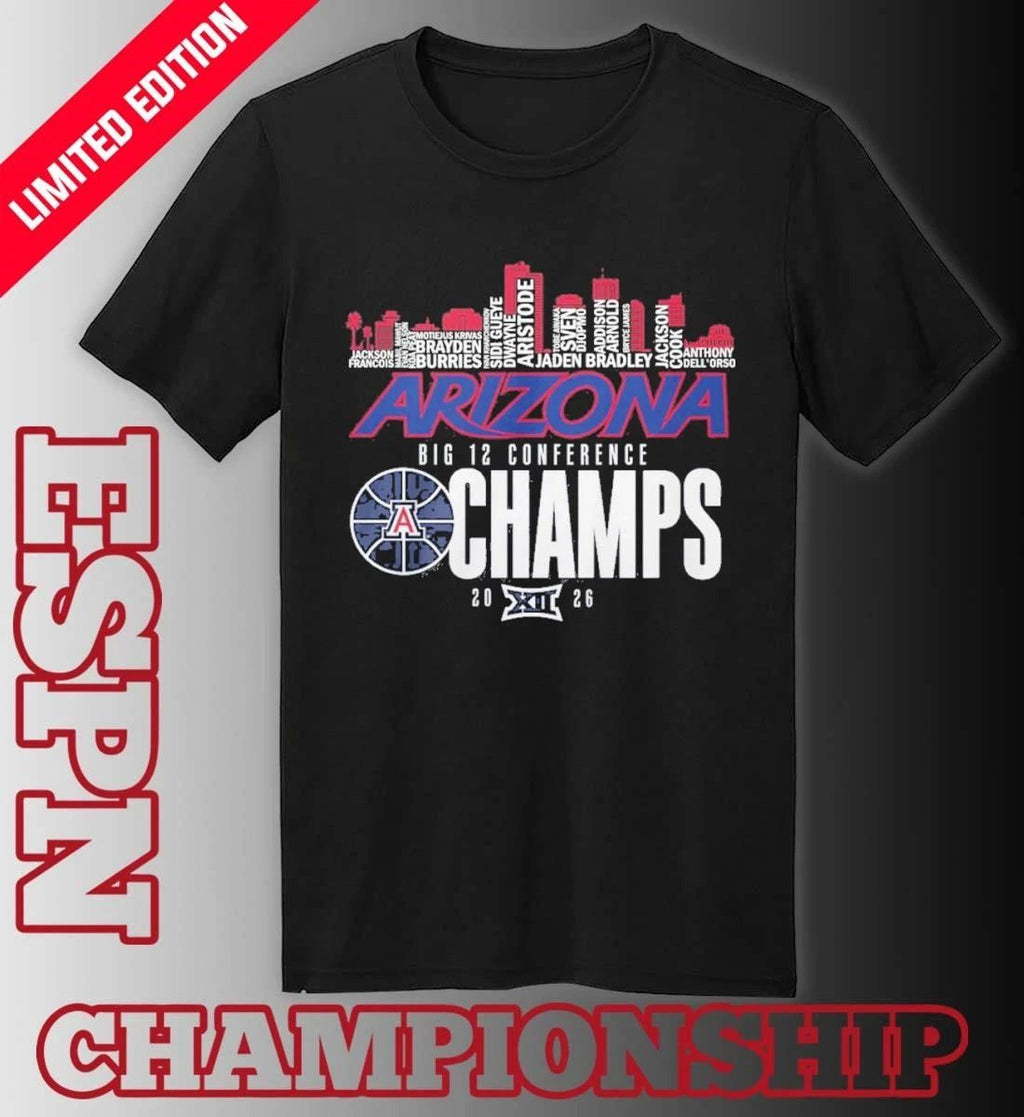 Arizona Wildcats Basketball Big 12 Conference Champions Skyline Player Name Shirt