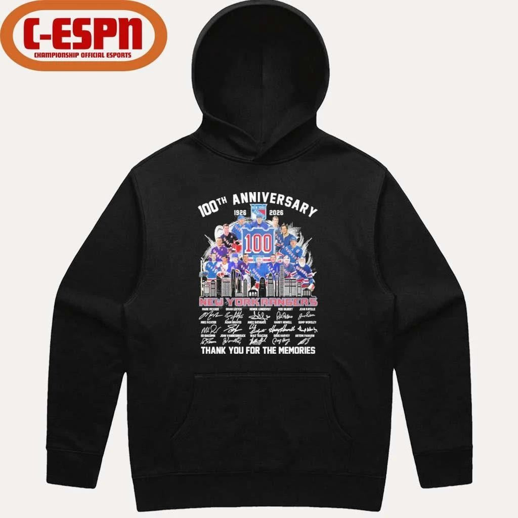100th Anniversary 1926-2026 New York Rangers Team Hockey Signatures Shirt