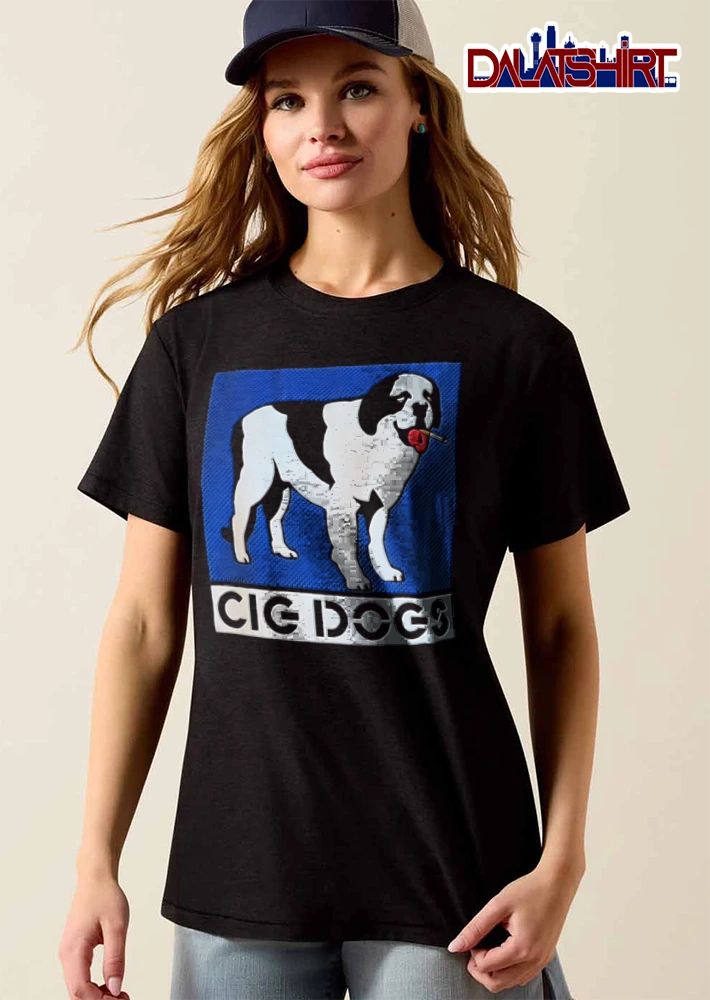 Cig Dogs Saint Bernard Smoking Cigarette Blue Halftone Background shirt