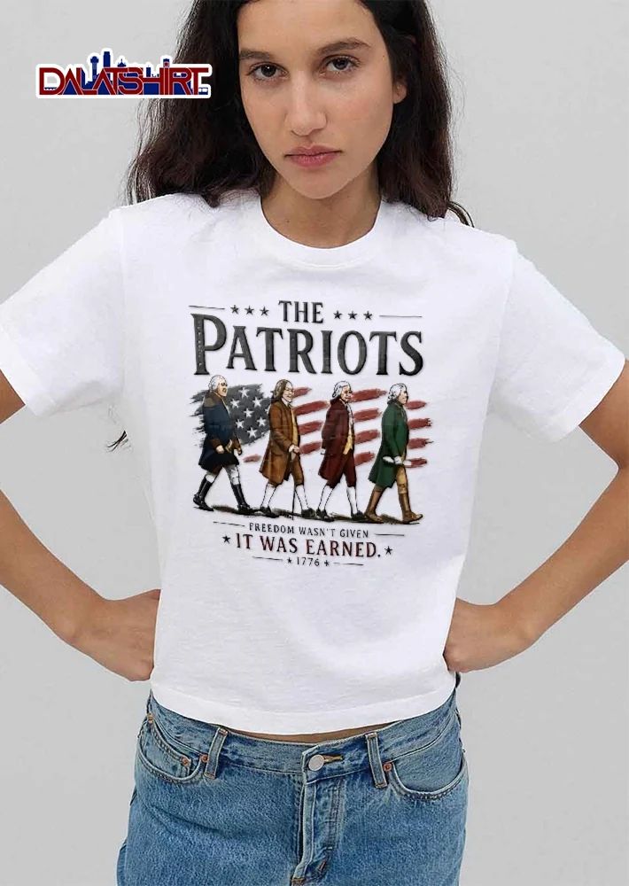 The Patriots Freedom Wasnt Given It Was Earned 1776 Founding Fathers Walking American Flag shirt
