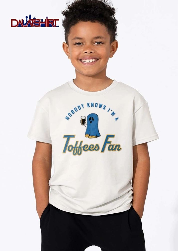 Nobody Knows Im A Toffees Fan Cartoon Blue Ghost Holding Beer Pint Glass shirt