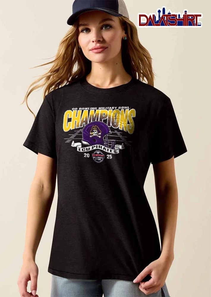 East Carolina Pirates NCAA Go Bowling Military Bowl Champions 2025 Football Helmet Banner Halftone shirt
